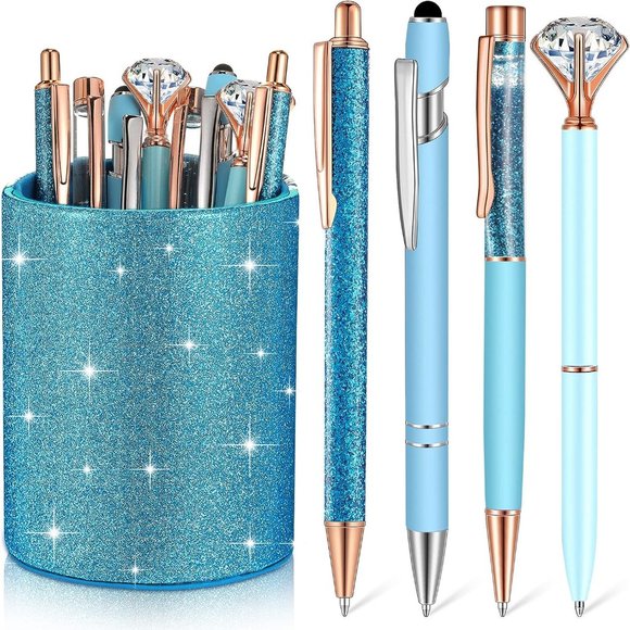 NWT Sparkling Bling Glitter Cup With 8 Ballpoint Pen Set Desk Set + FREE Gift - Picture 6 of 9